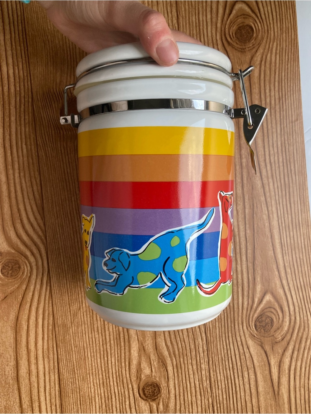Dog Rainbow Signature Stoneware Canister Riviera Van Beers Treat Jar Lidded - Picture 4 of 7